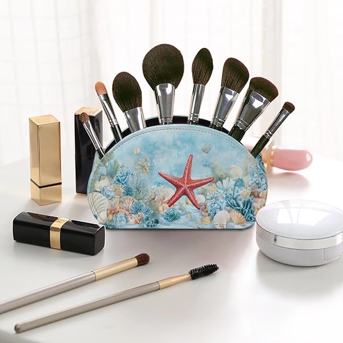 Forchrinse Hawaii Starfish Remote Control Holder Modern Leather TV Remote Caddy for Table Desktop Organizer with 5 Compartment for Office Supplies,Home