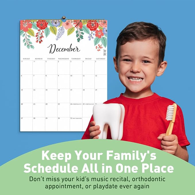 S&O Vertical Floral Wall Calendar from January 2026-June 2027 - Tear-Off Monthly Calendar - 18 Month Academic Wall Planner - Hanging Organizer to Track Anniversaries & Appointments - 13.5"x10.5”in