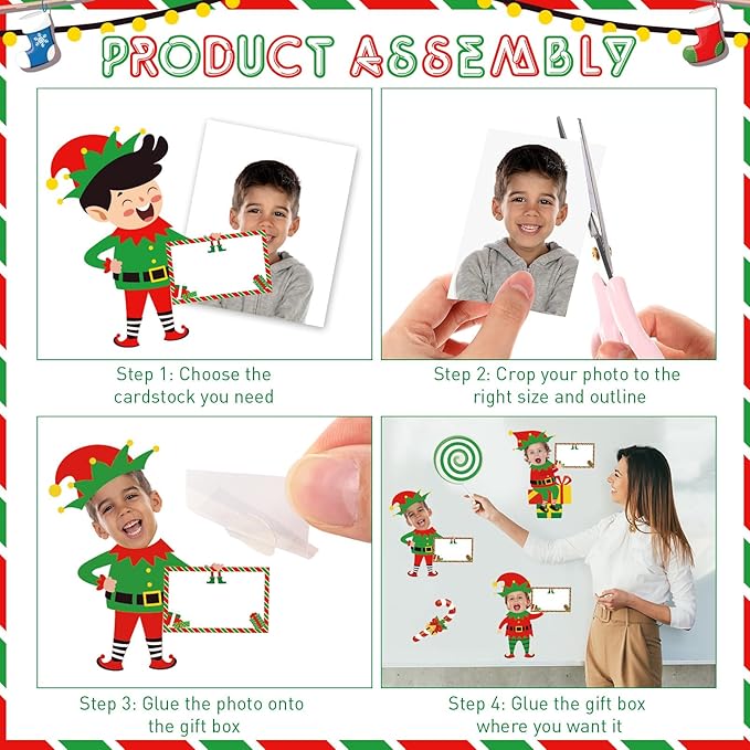 86 Pcs Christmas Bulletin Board Decorations with Gift Boxes Borders Xmas Elf Fireplace Candy Cutouts Christmas DIY Photo Sign for Classroom Decoration School Home Holiday Party