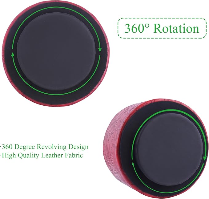 Round Leather Art Supply Organizer,Remote Control Holder,360 Degree Spinning,Multi-Functional Pencil Holder,4 Compartments Desktop Stationary Organizer(1-Carved Red)