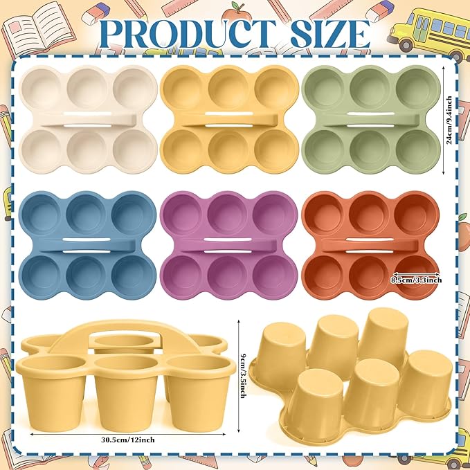 Suclain 6 Pcs Classroom Caddy with Handle Plastic Caddy Organizer with 6 Compartments Drink Cup Caddies Holder Portable Desk Crayon Storage Basket Pin for Teacher Kids Office School(Boho Color)