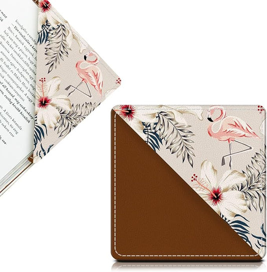Cute Leather Bookmarks, Fun Triangle Making Corner Bookmark, Book Accessories for Reading Book Lovers, Unbreakable Page Markers for Women Men Cute Pink Flamingo