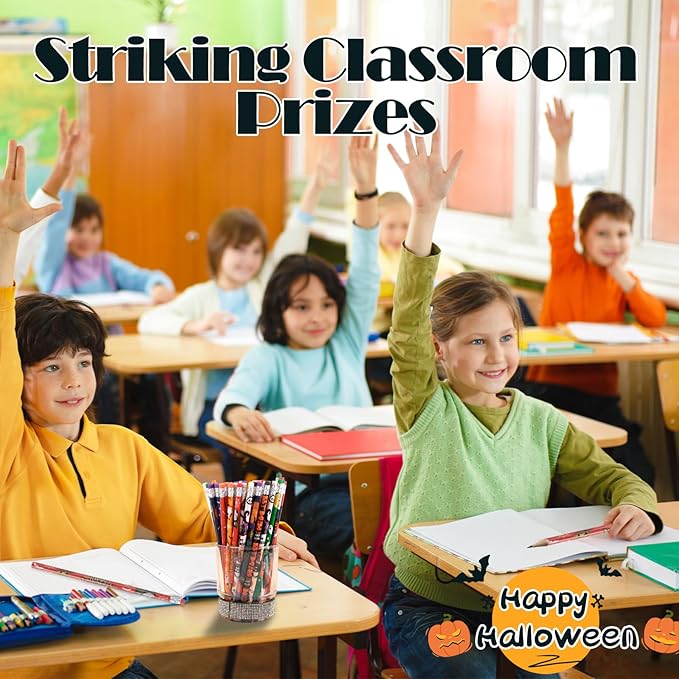Wood Pencils, 24 Count, Yellow Hexagonal, HB Graphite, 0.3 Inch Diameter, for School Office Drawing Note Taking, Birthday Theme, Ages 5+ (Halloween Style, 240)