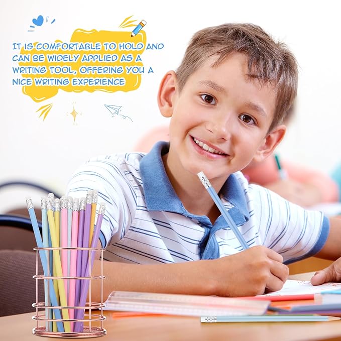 24 Pcs Round Pencils with Eraser 2 HB Cute Pencils Bulk for School Graphite Wood Color Unsharpened Pencil for Drawing Sketching Wedding School Teacher Supplies Student Reward