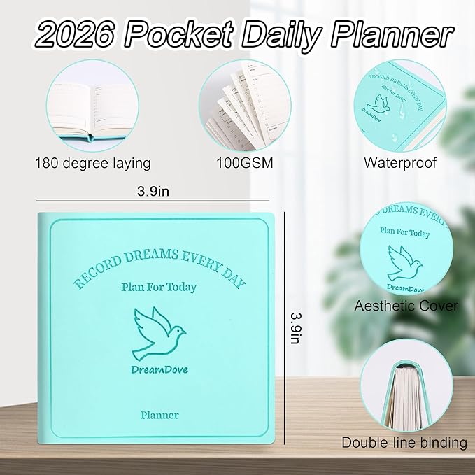 2026 Pocket Planner Undated With Hourly Schedule 3pcs Small Undated Daily Planner Pocket Size3.9" X 3.9" Cute Softcover Leather Daily Calendar Planner 2026 For Purse Organize Tasks And Appointments Office Supplies Book For Women Men(Pink+Purple+Mint Gr...