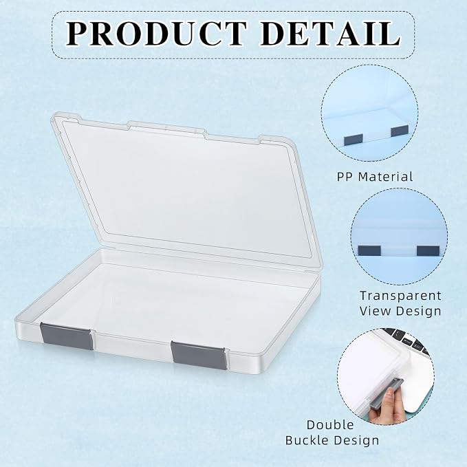 PerKoop 6 Pcs Clear Paper Storage Box A4 Plastic File Box Document Paper Organizer Storage Board Game Project Cases Containers with Buckle for Craft, Magazine(Gray,12.4 x 9.84 x 1.18 Inches)