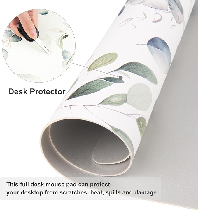 Colorful Star Large Mouse Pad, PU Leather Waterproof Desk Mat, Computer Gaming Mouse Pad, XXL Full Table Mousepad Non Slip Desk Pad for School Office Home 23.6" x 13.8" - Fresh Eucalyptus Leaves