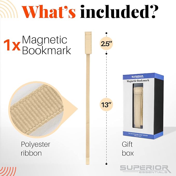 Superior Essentials Magnetic Bookmark-Genuine Leather, Single Long Ribbon Bible Bookmark for Book Lovers-Amplify Your Love for Books with Our Elegant Ribbon Page Marker (Tan, 3PC)