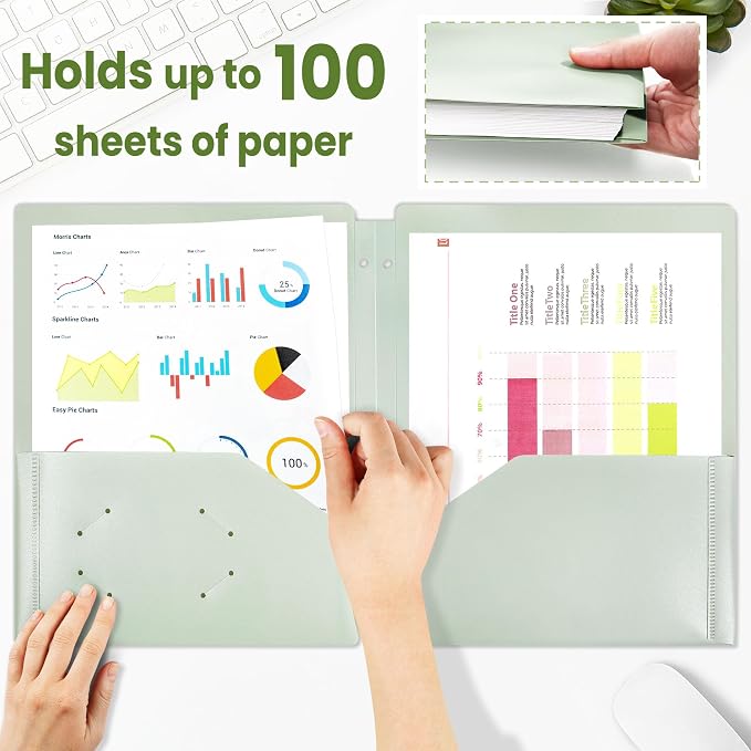 SUNEE 3-Hole Pocket Folders (5 Pack, Vintage Colors) - Recycled Plastic Folders for 3 Ring Binder, with Pockets for Kids, Students, Teachers, Office