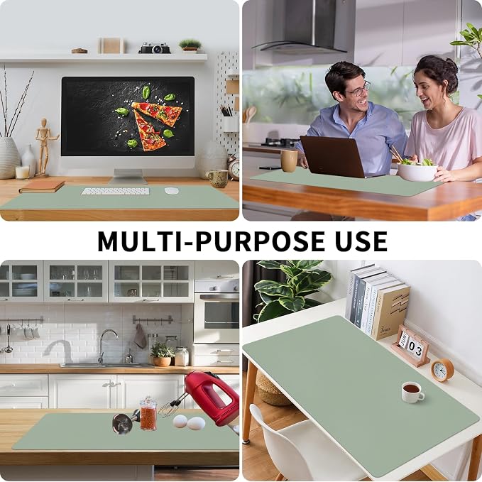 Bloss Leather Desk Mat, Large Mouse Pad, Non-Slip Desk Protector Mat, Leather Desk Blotter, Waterproof Desk Pad for Office Home Decor/Grey Green(35.4×15.7 Inches)