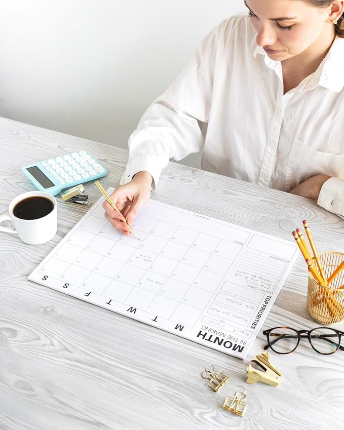 Undated Monthly Planning Calendar Sheets by Sorted Mind Co - 24 Tear-Off Sheets A3 Size - Premium Planner Pad for Students Office & Home Organization - Large Organizer for Goals Tasks To Do Lists