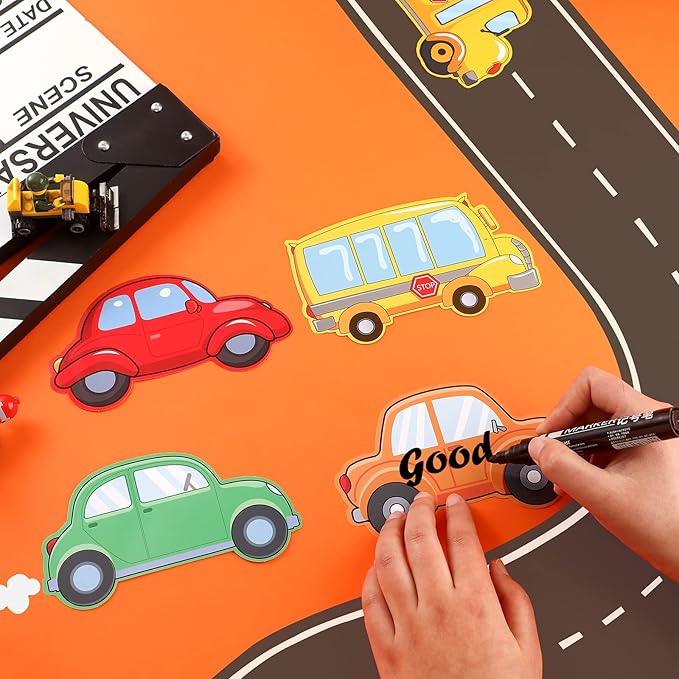 45 Pieces Colorful Cars and School Bus Cutouts Car Bulletin Board Bus Name Tags School Bulletin Board Cutouts Decorations for Classroom Preschool, 9 Styles