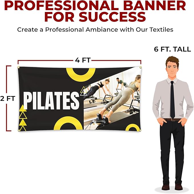 Pilaates Large Banners and Signs for Outdoor by Mavis Printing-Polyester Banner with 4 Holes for Easy Hang Indoor & Outdoor|4x1 Feet HD Print Sign to Promote Church| Made in USA