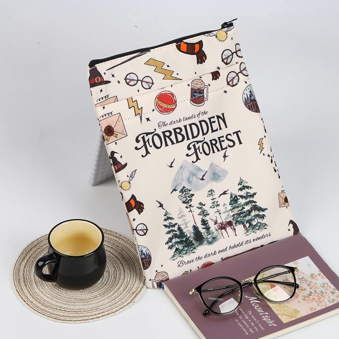 BLUPARK Book Cover - HP Forbidden Forest bs - Off White Cotton Canvas Zipper Book Cover for Paperbacks & Hardcovers
