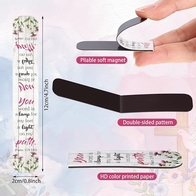 Zonon 48 Pcs Bible Verse Magnetic Christian Bookmarks, 0.8x4.7in Inspirational Scripture Book Marker for Women Men Mother Religious Motivational Flower Page Clips Book Lover Reading Gift(Floral Style)
