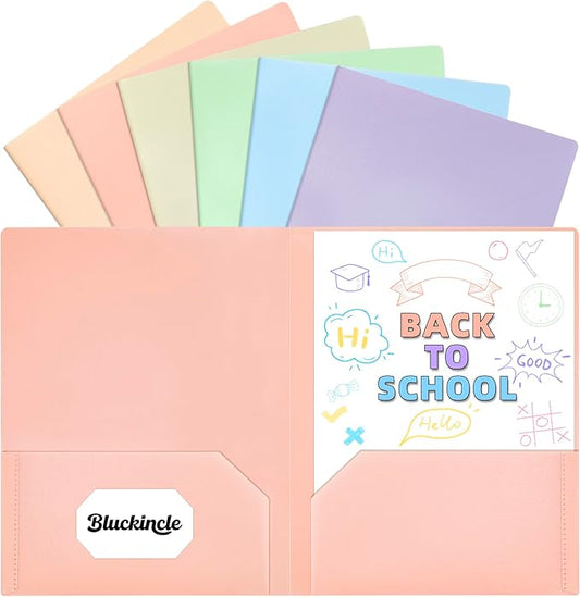 Folders with Pockets, 2 Pocket Plastic Folder with Pockets for School Colored File Folder for Documents Letter Size with Business Card Slot Back to School Office Teacher Supplies(6 Pack Pastel Colors)