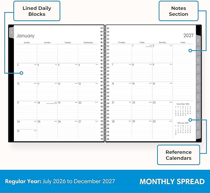 Blue Sky 2027 Weekly and Monthly Appointment Planner Calendar, January 2027 - December 2027, 8.5" x 11", With 15-Minute Blocks, Flexible Cover, Wirebound, Laminated Tabs, Storage Pocket, Enterprise