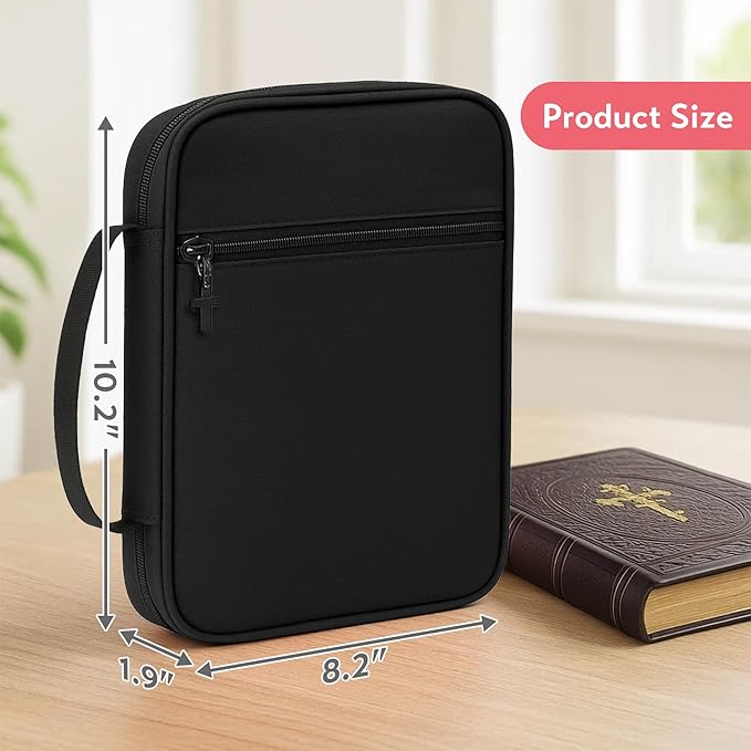 Bible Cover with Durable Handle,Carrying Book Case Church Bag Bible, Protective with Zippered Pocket,Bible Study Accessories Supplies,Gift for Mother Lady Women Men(Black)