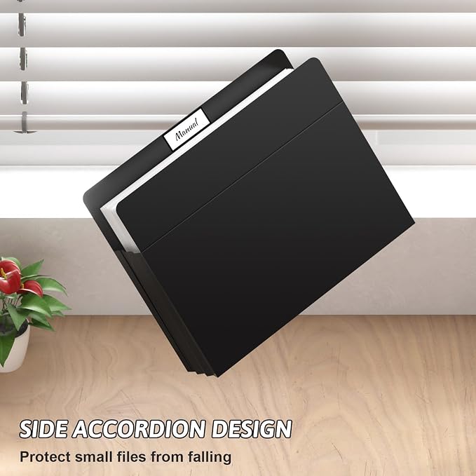 Plastic Expanding File Pockets Extra Capacity,5 Pack File Pockets Letter Size, Heavy Duty 3.5 Inch Expansion,Straight-Cut Tab,Accordion File Jacket for Bulky Files,Black