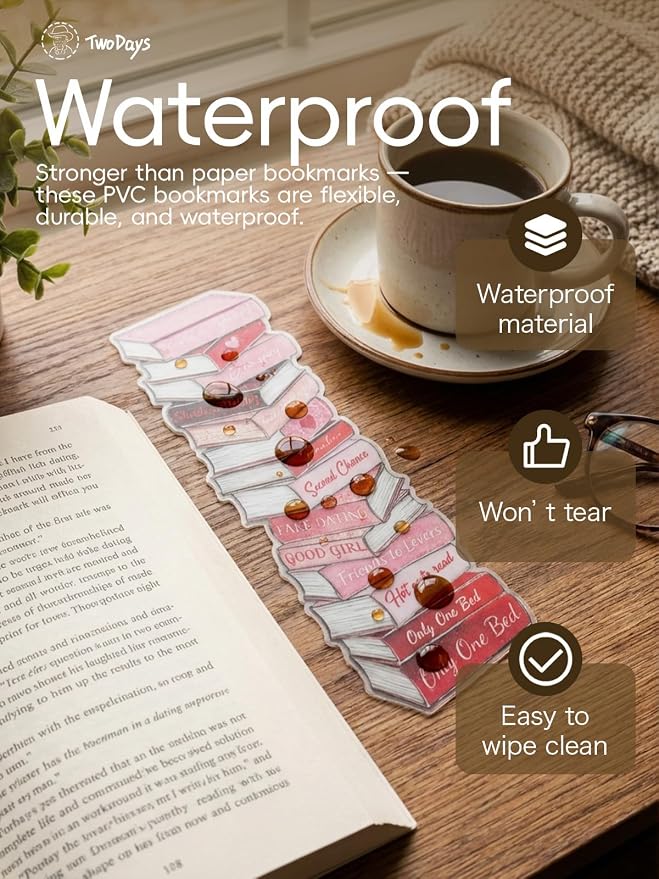 TwoDays Book Stack Stained Glass Transparent PVC Bookmarks - Romance & Fantasy Tropes Design, Dark Romance Themed Merch for Reading Women, Unique Bookish Gifts for BookTok (Set of 3, 6'' x 2'')