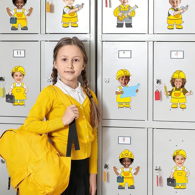 60pcs Constructor Cutouts Construction Helmet Classroom Bulletin Board Decoration Construct Theme DIY Photo Craft Cutouts Construction Theme Classroom Supplies for Kids School Chalkboard Wall Decor