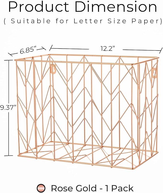 Y YOMA Hanging File Organizer, Letter Size Rose Gold Metal Desk File Crate Storage Basket for Home Office, 1 Pack, with Coco Mocha Standard + Extra Capacity Hanging Folder Set