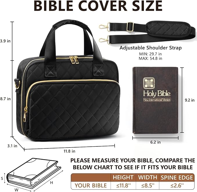 Bible Cover Case for Women, Large Bible Bag Bible Study Supplies Accessories Journaling Kit with Highlighters Tabs, Quilted Book Carrying Cases with Shoulder Strap, Christian Easter Gifts for Women