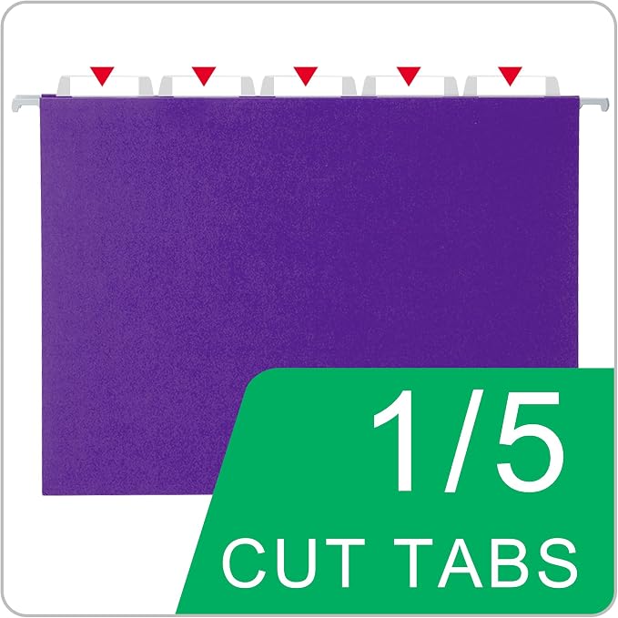 VZCPYTPM 25 Pack Hanging File Folders Letter Size,Purple Reliable Hanging Folders for Filing Cabinet,Reinforced Rods for Smooth Gliding,Includes 1/5 Adjustable Tabs & Inserts,Ideal for Home & Office
