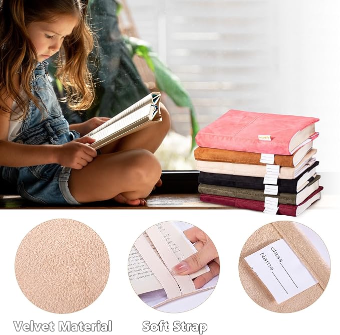 APLUFINE Velvet Book Cover for Paperbacks, Reusable Fabric Book Cover with Pockets, Adjustable Book Protector for Softcover Books, Journals & Bibles