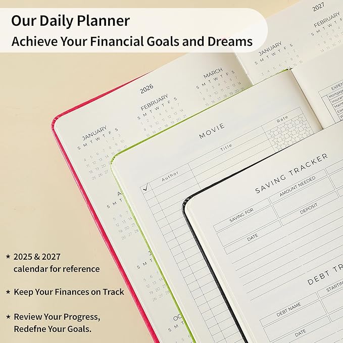 Planner 2025-2027, 36 Months Weekly and Monthly Planner with Budget & Goal Setting, 8.3" x 5.7", Flexible Cover, Daily Organizer with Inner Pocket, Bookmarks, Pen Holder for School Office Home, Pink