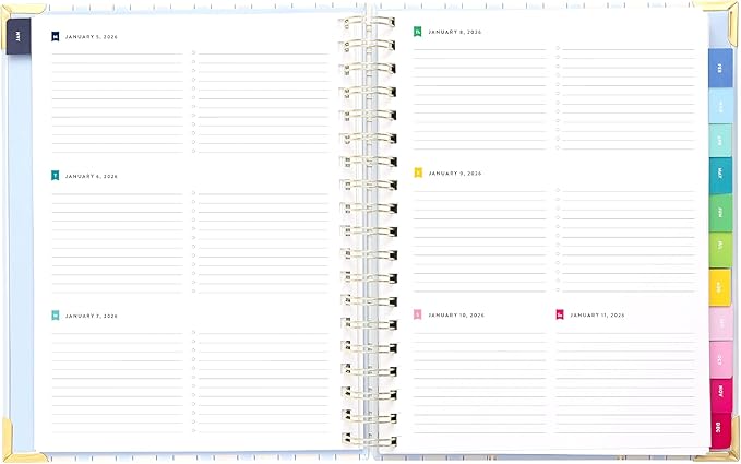 Simplified 2026 12-Month Spiral Weekly Planner — Serene Stripe — January 2026 - December 2026, Calendar Year Organizer with Stickers, Pockets, and Keepsake Box