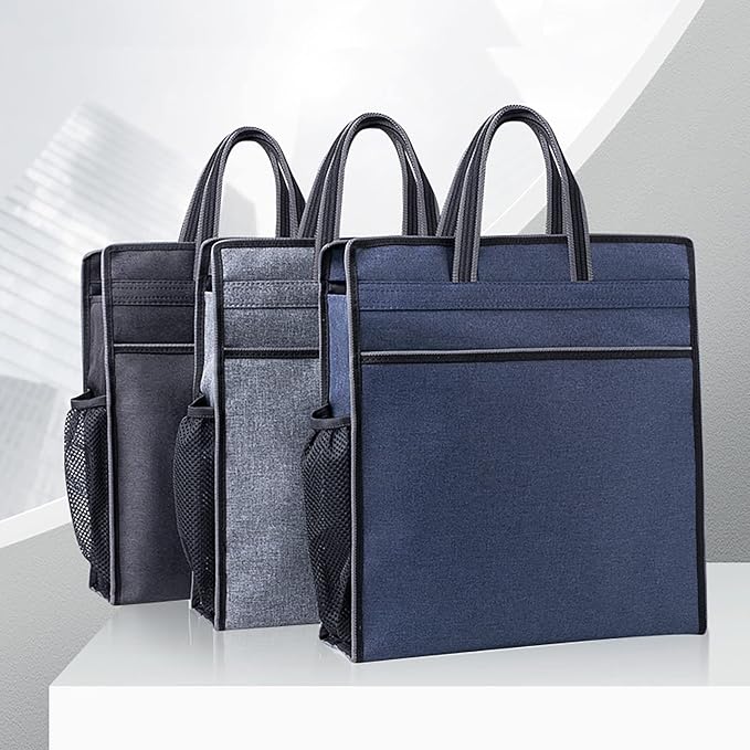 Oxford Zippered Document Bag with Handle File Tote Bag Pouch for Carrying Paper Files Books Filing Folder 1 Pack (Gray)