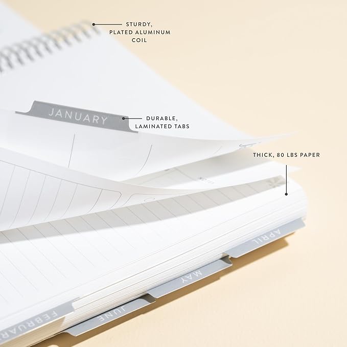 7x9 Coiled Life Planner (January 2026 - December 2026) - Hexagon classic cover, horizontal layout, Minimal theme, platinum coil