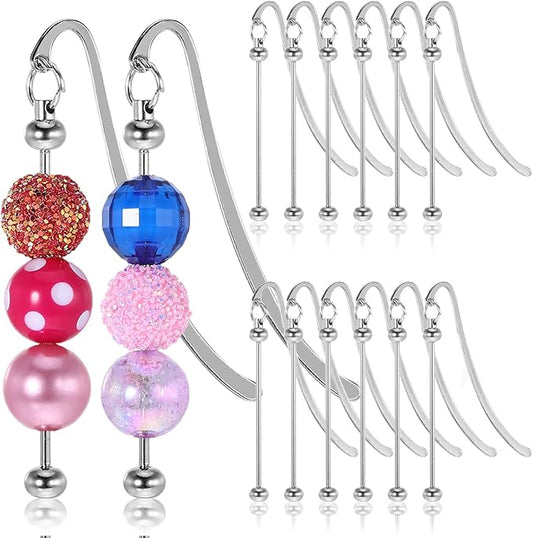 12Pcs Beadable Bookmarks, DIY Metal Bookmark Making Kit, Bar Blank Bookmarks to Decorate, Beadable Items, Modern Craft Jewelry Pendant Charm Gifts for Book Lovers Teacher Student Office Supplies