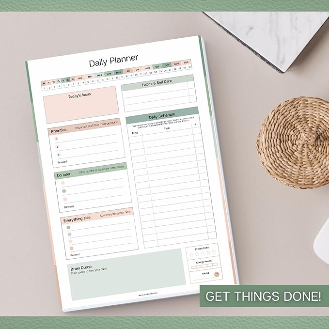 ADHD Daily Planner Notepad for Neurodivergent Adults - Productivity Daily Planner Desk Pad & Task Management to Stay Organized and Focused Note Pad (Green, A4)