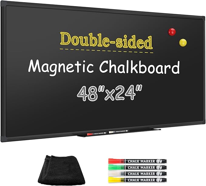 SELEAD Double-Sided Magnetic Chalkboard 48 x 24 Inches - Black Aluminum Frame Chalk Board Words Sign Wall Decor Long Plaque Pizarra for Business, Menu, School, Office