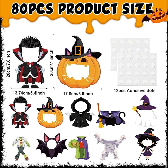 gisgfim 80Pcs Halloween Cutouts Boo Ghost Decorations Bulletin Board Halloween Pumpkin Paper Cut-Outs Classroom Decor for Boy Girl DIY Craft Photo Wall Kindergarten Preschool Party Favor Supply