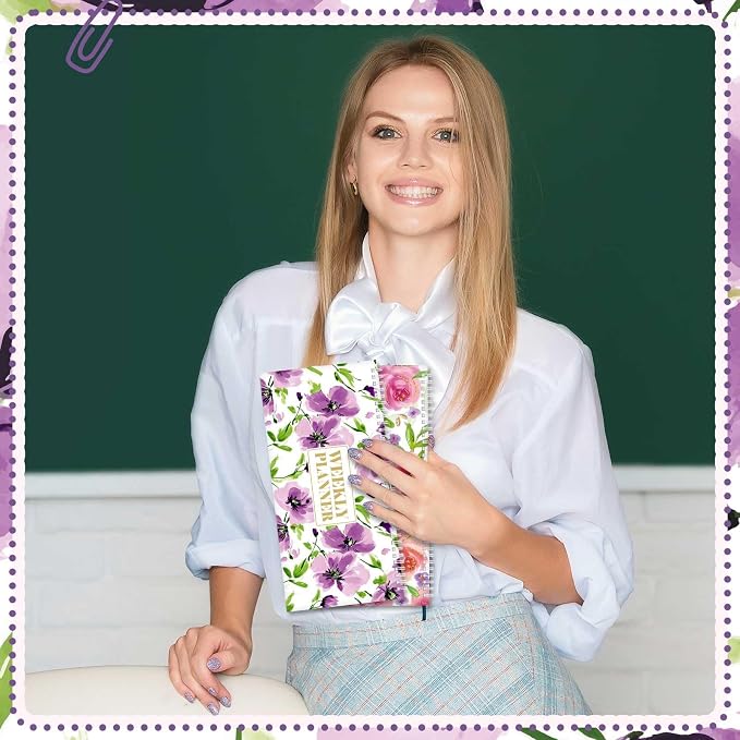 Funrous Floral Undated Weekly Planner 2026 Weekly To Do List Notepad with Goal Shopping Horizontal Desk Calendar Spiral Bound Calendar for Planner Reminder Office School 12 x 6 inch(Elegant,Purple)
