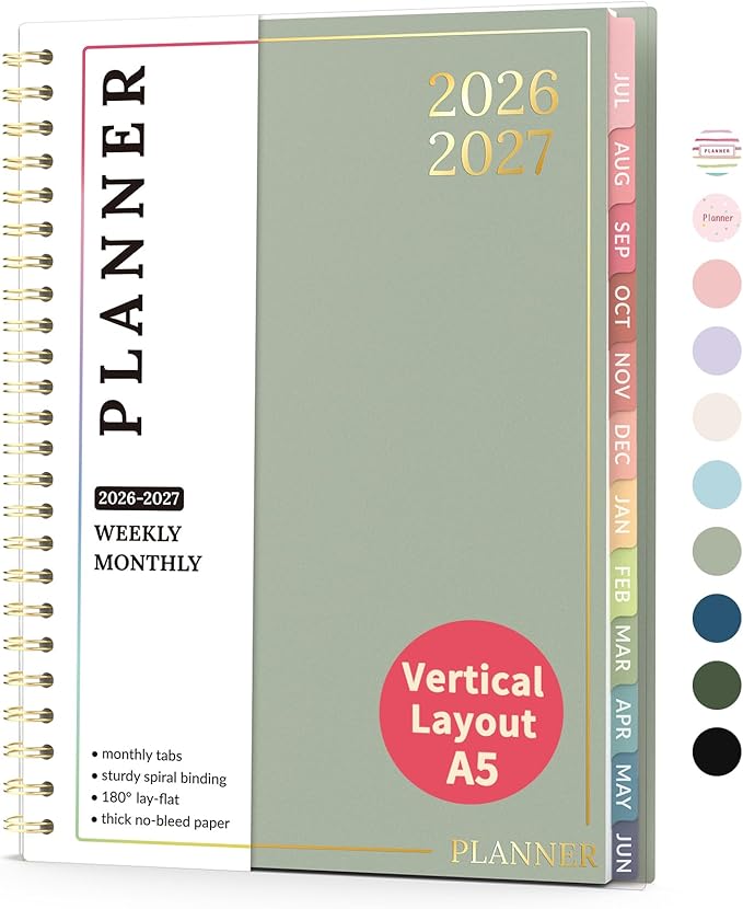 Teacher Planner 2026-2027, Forvencer Academic Planner 2026-2027, Jul 2026 - Jun 2027, 6.3" x 8.5", Weekly & Monthly Planning Book with 7 Periods, School Agenda for Teacher Student, A5,Green