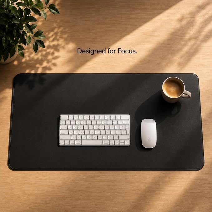AFIING Cork Desk Mat, Black,23.6" x 13.7", Desk Pad Protector | Dual-Sided Cork & PU Leather, Large Mouse Pad, Non-Slip & Waterproof