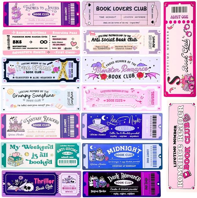 16PC Cute Bookmarks Set Funny Bookmark Sets for Women Bookish Page Markers Book Clubs Lovers Dark Romance Anti Social Fantasy Thriller True Crime Booktok Club Readers Accessories Supplies Gifts Bulk