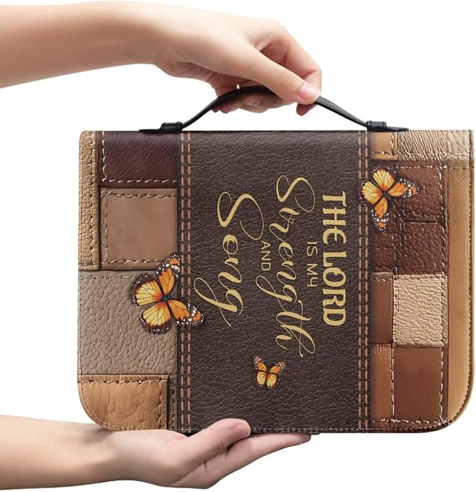 Vintage Butterfly and Cross Bible Case with Bookmark Waterproof Bible Cover Case for Women Lightweight Bible Bag with Handle Pockets Church Book Bag Brown