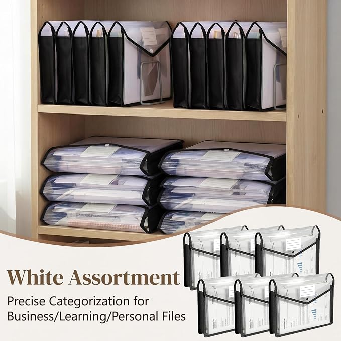 Handepo 50 PCS Plastic Expanding File Folder Bulk - Transparent Large-Capacity Portable Documents Envelopes with Snap Closure for Office, Business, School - No Dividers (White Color,A4 Size)
