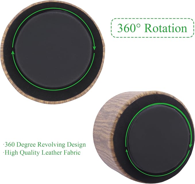 Round Leather Art Supply Organizer,Remote Control Holder,360 Degree Spinning,Multi-Functional Pencil Holder,4 Compartments Desktop Stationary Organizer(1-Thin Wood Brown)