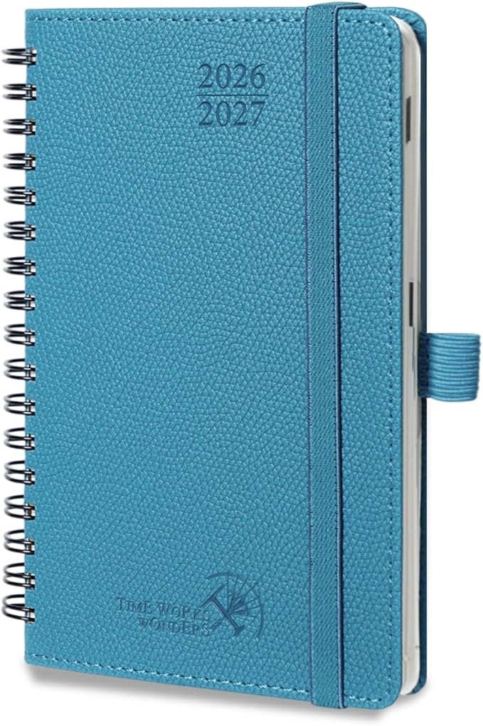POPRUN 2026-2027 Academic Small Weekly Planner, 4" x 6.25" Pocket Calendar for purse, Horizontal Daily Calendar from July 2026 to June 2027, Softcover Appionment Book with Monthly Tabs, Spiral Bound, Inner-Pocket - Aquamarine