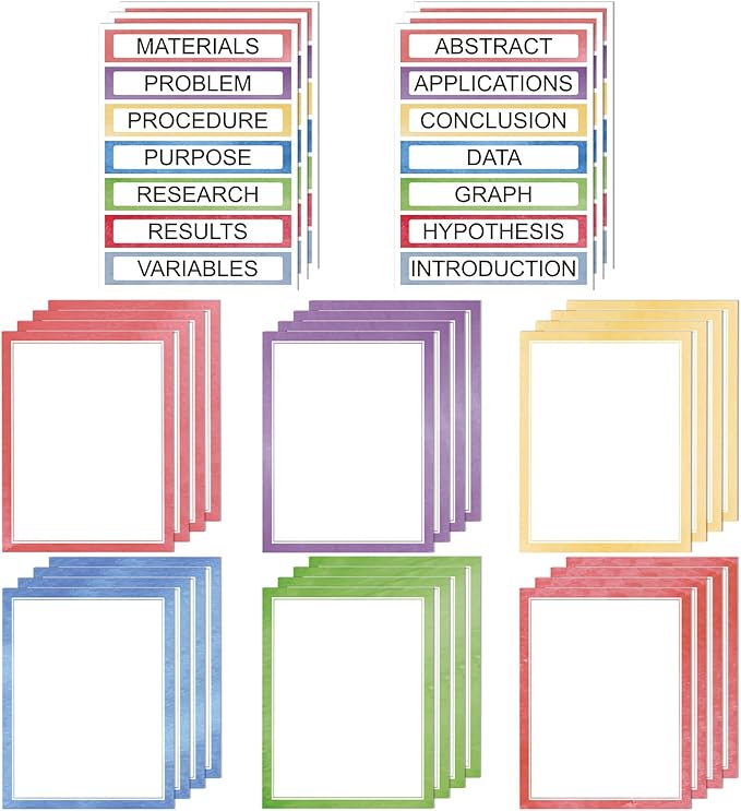 24 Sheets Science Board Supplies 18 Self Adhesive Presentation Science Subtitles & 6 Project Titles Board Sticker for School Office Supplies(Water Color)