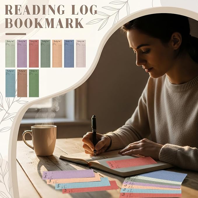 100 Pcs Reading List Bookmark 3 x 8 Inch Reading Log Bookmark Personal Personal Library Cards for Book Lover Gifts Enthusiast Reader Student Teacher Book Accessories (Dark Color)
