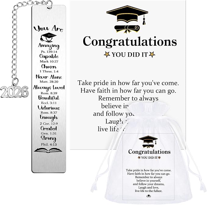 Skyygemm 12 Pcs Graduation Bookmarks Bulk, Metal Christian Graduation Bookmarks Bible Verse Religious Gifts for Him Her College High Middle School Students Grad