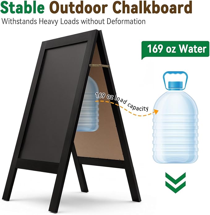 TEAKMAMA Chalkboard Signs 40x20 Standing A Frame Chalk Board Easel Sign Sandwich Board Signs Outdoor, Double Sided Blackboard for Business, Cafe, Weddings, Black