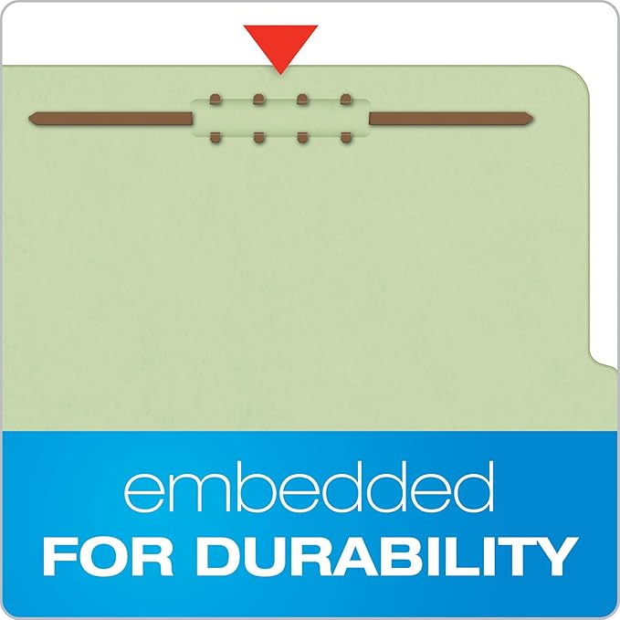Pendaflex Recycled Classification File Folders, 1 Divider, 2" Embedded Fasteners, 2/5 Tab Cut, Letter Size, Light Green, Box of 10 (23776R)